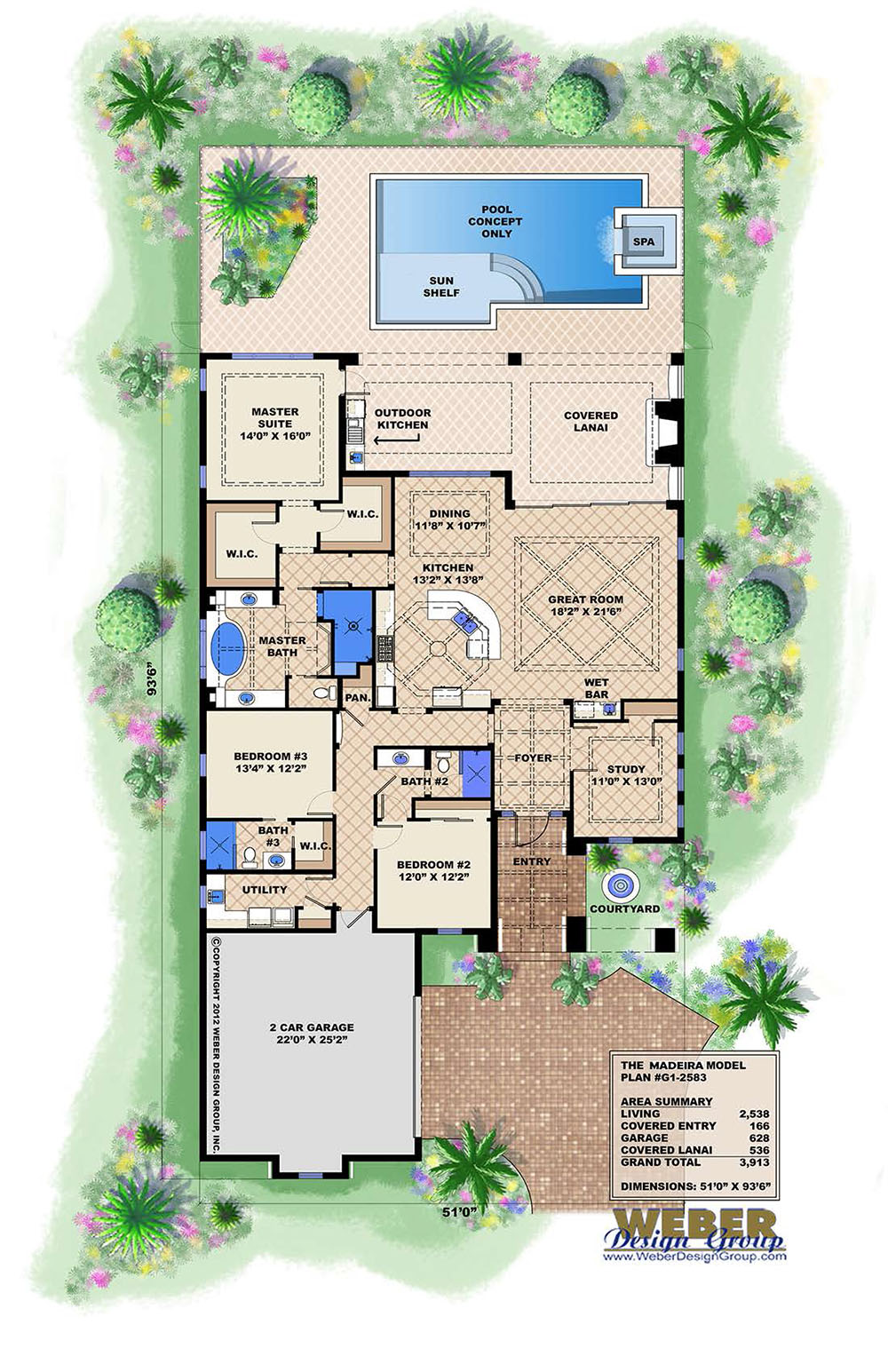 spanish house plan: 1 story coastal spanish style home floor plan