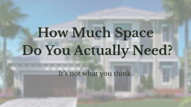 how much square footage do you need house plan design concept with blurred home background and text overlay