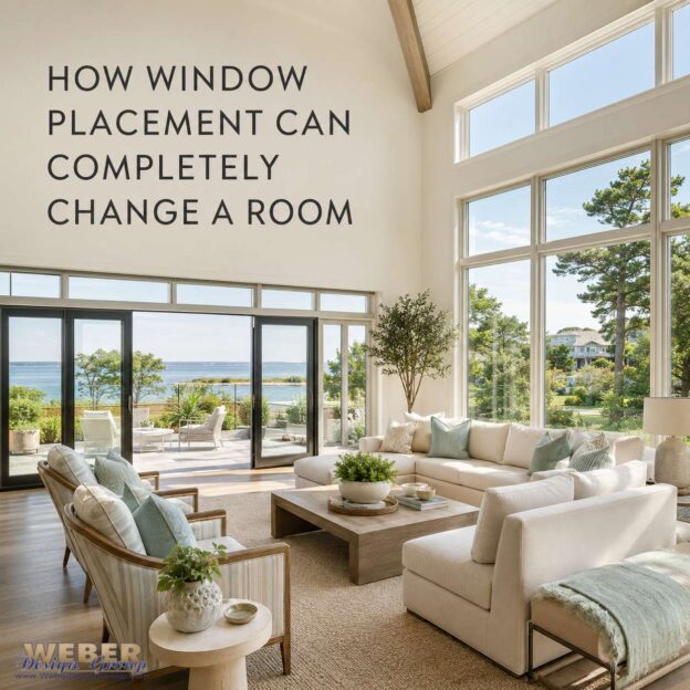 Window placement bringing natural light and outdoor views into a great room
